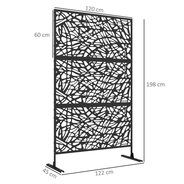 Decorative Garden Privacy Screen with Stand, 6.5FT Freestanding Metal Outdoor Divider, Decorative Privacy Panel with Expansion Screws for Garden Pool Hot Tub, Twisted Line Style, Black