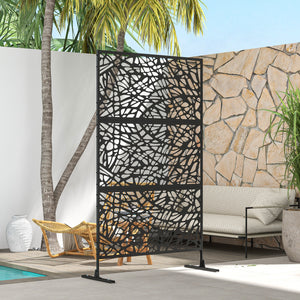 Decorative Garden Privacy Screen with Stand, 6.5FT Freestanding Metal Outdoor Divider, Decorative Privacy Panel with Expansion Screws for Garden Pool Hot Tub, Twisted Line Style, Black