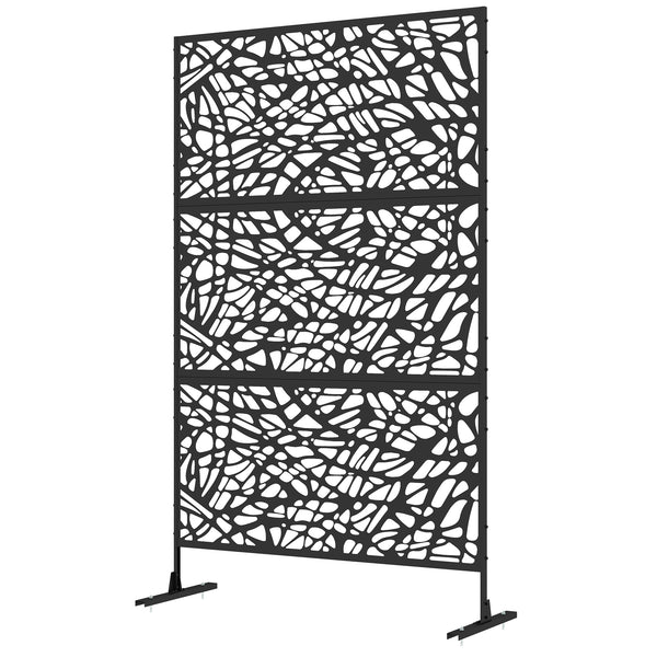 Decorative Garden Privacy Screen with Stand, 6.5FT Freestanding Metal Outdoor Divider, Decorative Privacy Panel with Expansion Screws for Garden Pool Hot Tub, Twisted Line Style, Black