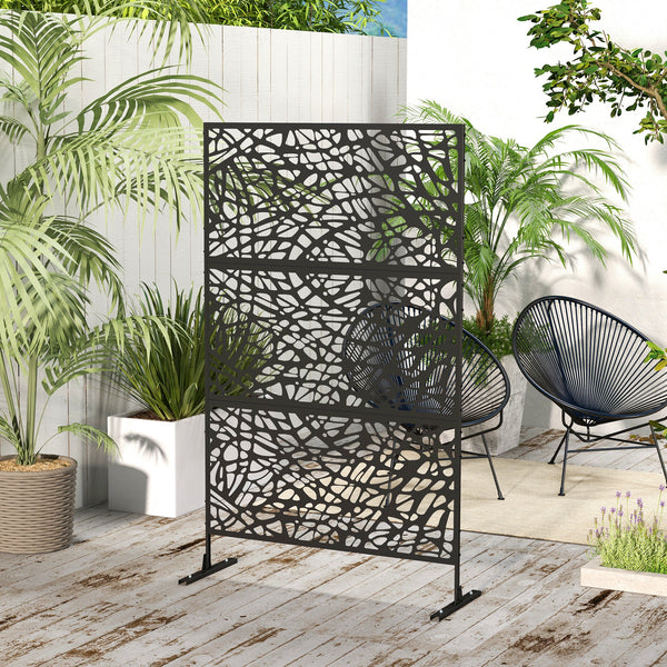 Decorative Garden Privacy Screen with Stand, 6.5FT Freestanding Metal Outdoor Divider, Decorative Privacy Panel with Expansion Screws for Garden Pool Hot Tub, Twisted Line Style, Black