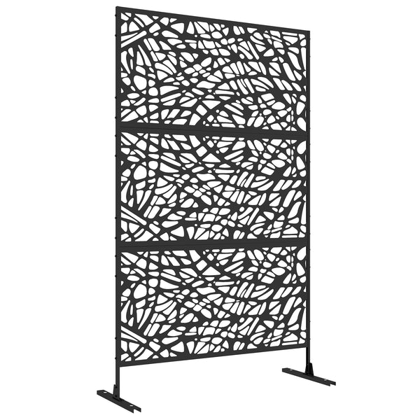 Decorative Garden Privacy Screen with Stand, 6.5FT Freestanding Metal Outdoor Divider, Decorative Privacy Panel with Expansion Screws for Garden Pool Hot Tub, Twisted Line Style, Black