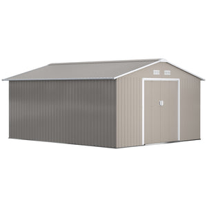 Outsunny 11' x 13' Outdoor Storage Shed, Garden Tool Metal Shed with Foundation Kit, Double Lockable Door, Air Vents and Sloping Roof, for Backyard, Patio, Lawn, Light Gray