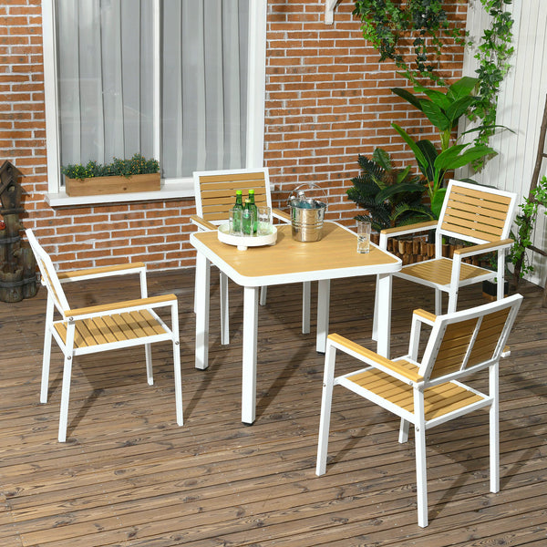 Outsunny 5 Piece Patio Dining Set for 4 with Umbrella Hole, Waterproof HDPE Outdoor Table and Chairs, Aluminum Frame Dining Furniture Set, Yellow