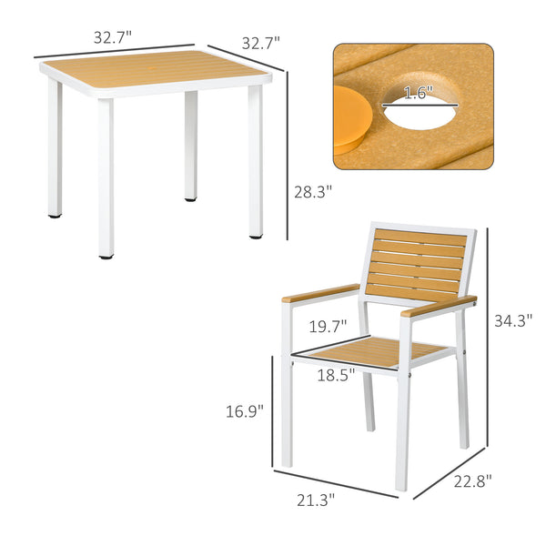 Outsunny 5 Piece Patio Dining Set for 4 with Umbrella Hole, Waterproof HDPE Outdoor Table and Chairs, Aluminum Frame Dining Furniture Set, Yellow