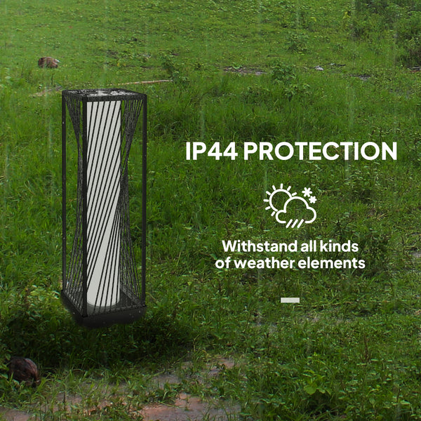 Rattan Solar Floor Lamp, Solar Powered Outdoor Lamp with Auto On/Off LED Lights, IP44 Waterproof, Decorative Outdoor Lantern for Patio, Porch, Pathway, Grey