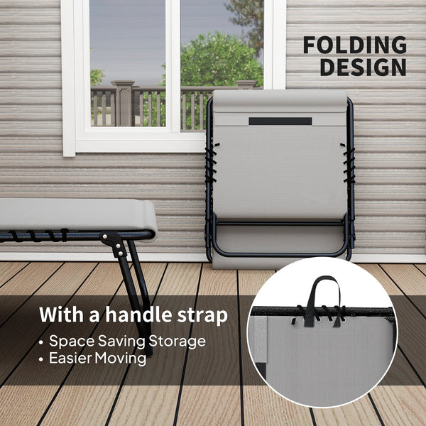 Folding Sun Loungers Set of 2, Recliner Garden Chairs with Quick Drying Pad Headrest Side Pocket, Garden Sun Loungers for Beach Pool, Light Grey