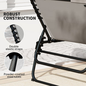 Folding Sun Loungers Set of 2, Recliner Garden Chairs with Quick Drying Pad Headrest Side Pocket, Garden Sun Loungers for Beach Pool, Light Grey