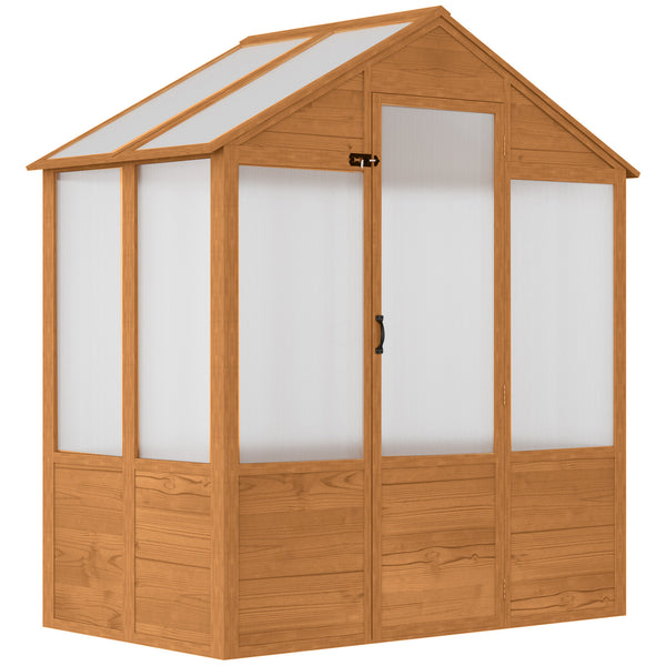 Outsunny 6' x 4' x 7' Polycarbonate Greenhouse, Walk-in Hot House Kit, Hobby Greenhouse with Lockable Door, Level 5 Wind Resistant Wooden Frame, Rustic Brown