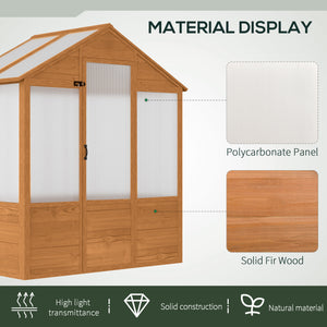 Outsunny 6' x 4' x 7' Polycarbonate Greenhouse, Walk-in Hot House Kit, Hobby Greenhouse with Lockable Door, Level 5 Wind Resistant Wooden Frame, Rustic Brown