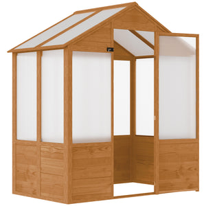 Outsunny 6' x 4' x 7' Polycarbonate Greenhouse, Walk-in Hot House Kit, Hobby Greenhouse with Lockable Door, Level 5 Wind Resistant Wooden Frame, Rustic Brown