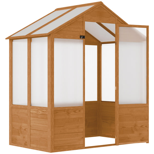 Outsunny 6' x 4' x 7' Polycarbonate Greenhouse, Walk-in Hot House Kit, Hobby Greenhouse with Lockable Door, Level 5 Wind Resistant Wooden Frame, Rustic Brown