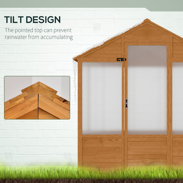 Outsunny 6' x 4' x 7' Polycarbonate Greenhouse, Walk-in Hot House Kit, Hobby Greenhouse with Lockable Door, Level 5 Wind Resistant Wooden Frame, Rustic Brown