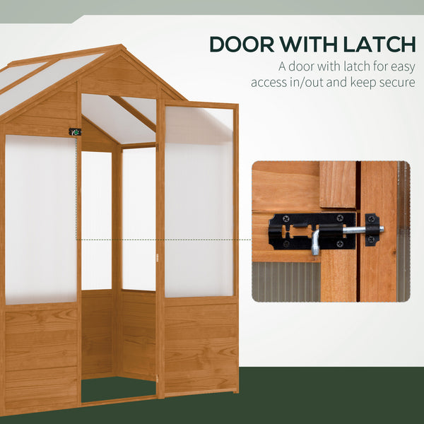 Outsunny 6' x 4' x 7' Polycarbonate Greenhouse, Walk-in Hot House Kit, Hobby Greenhouse with Lockable Door, Level 5 Wind Resistant Wooden Frame, Rustic Brown