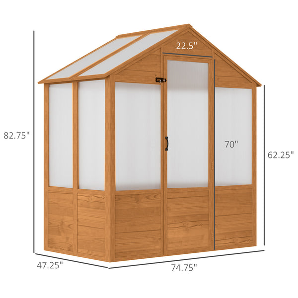 Outsunny 6' x 4' x 7' Polycarbonate Greenhouse, Walk-in Hot House Kit, Hobby Greenhouse with Lockable Door, Level 5 Wind Resistant Wooden Frame, Rustic Brown