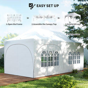 3 x 6m Pop Up Gazebo with Sides, 6 Sandbags, Peak Top Height Adjustable Outdoor Garden Party Tent Marquee Wedding Awning Canopy Instant Event Shelter with Carry Bag, Windows, Light Grey/White