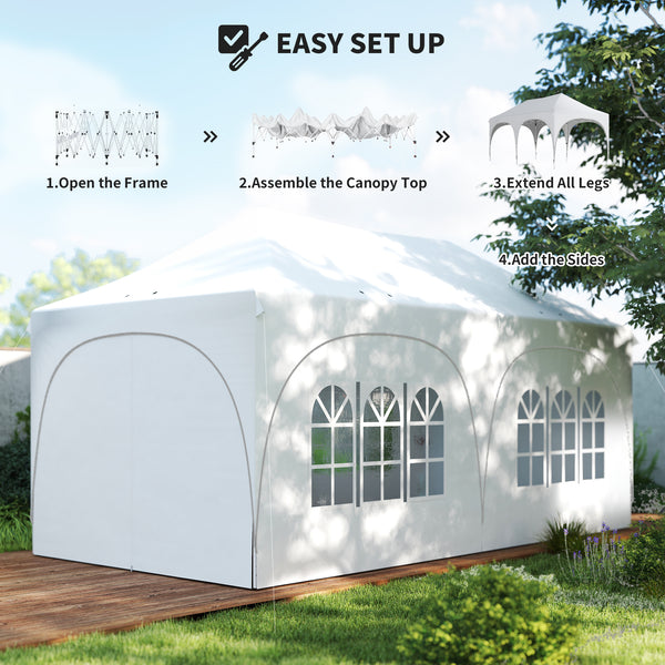 3 x 6m Pop Up Gazebo with Sides, 6 Sandbags, Peak Top Height Adjustable Outdoor Garden Party Tent Marquee Wedding Awning Canopy Instant Event Shelter with Carry Bag, Windows, Light Grey/White