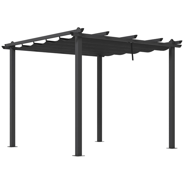 3 x 3(m) Pergola with Retractable Roof, Aluminium Frame Garden Gazebo Canopy Outdoor Sun Shade Shelter for Grill, Patio, Deck, Dark Grey