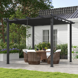 3 x 3(m) Pergola with Retractable Roof, Aluminium Frame Garden Gazebo Canopy Outdoor Sun Shade Shelter for Grill, Patio, Deck, Dark Grey
