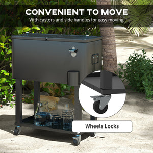 60 Quart Rolling Patio Cooler Cart, Portable Outdoor Cooler with Locking Wheels, Storage Shelf, Steel Bottle Opener, Ice Chest for Patio Backyard Party BBQ, Black