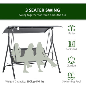 Outsunny 3-Person Porch Swing with Stand, Outdoor Swing for Patio Porch with Adjustable Tilt Canopy and Comfortable Swing Bench-Style Seat, Steel Frame, Gray