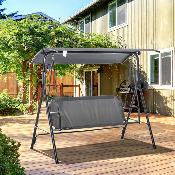 Outsunny 3-Person Porch Swing with Stand, Outdoor Swing for Patio Porch with Adjustable Tilt Canopy and Comfortable Swing Bench-Style Seat, Steel Frame, Gray