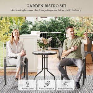 Outsunny 3 Pieces Outdoor Bistro Set, Small Patio Set with Stackable Mesh Chairs and Glass Top Table, High Back Patio Furniture Set for Backyard, Balcony, Garden, Gray