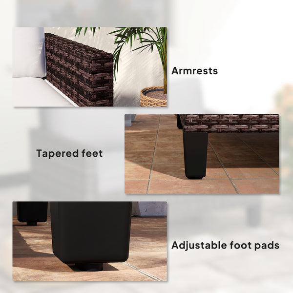 2 Seater Rattan Sofa with Cushions, Wicker Garden Loveseat with Armrests, Outdoor Garden Sofa Couch with Steel Frame for Balcony, Porch, Brown