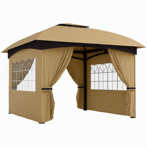 Outsunny 11' x 11' Outdoor Gazebo, Arc Patio Gazebo Canopy Shelter, UV Protected, with Curtains, Church Windows, Double Roof, Galvanized Steel Frame for Lawn, Backyard and Deck, Beige