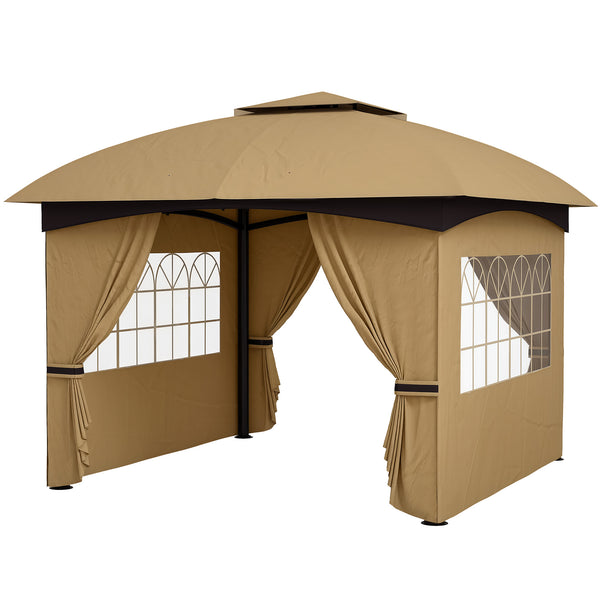 Outsunny 11' x 11' Outdoor Gazebo, Arc Patio Gazebo Canopy Shelter, UV Protected, with Curtains, Church Windows, Double Roof, Galvanized Steel Frame for Lawn, Backyard and Deck, Beige