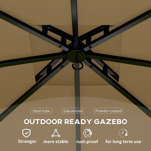 Outsunny 11' x 11' Outdoor Gazebo, Arc Patio Gazebo Canopy Shelter, UV Protected, with Curtains, Church Windows, Double Roof, Galvanized Steel Frame for Lawn, Backyard and Deck, Beige