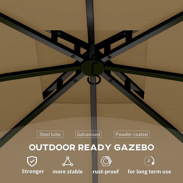 Outsunny 11' x 11' Outdoor Gazebo, Arc Patio Gazebo Canopy Shelter, UV Protected, with Curtains, Church Windows, Double Roof, Galvanized Steel Frame for Lawn, Backyard and Deck, Beige