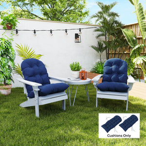 Adirondack Chair Cushions Set of 2, Tufted Lawn Chair Cushions, High Back Patio Chair Cushions with Ties, Non-Slip Muskoka Chair Cushions, Navy Blue