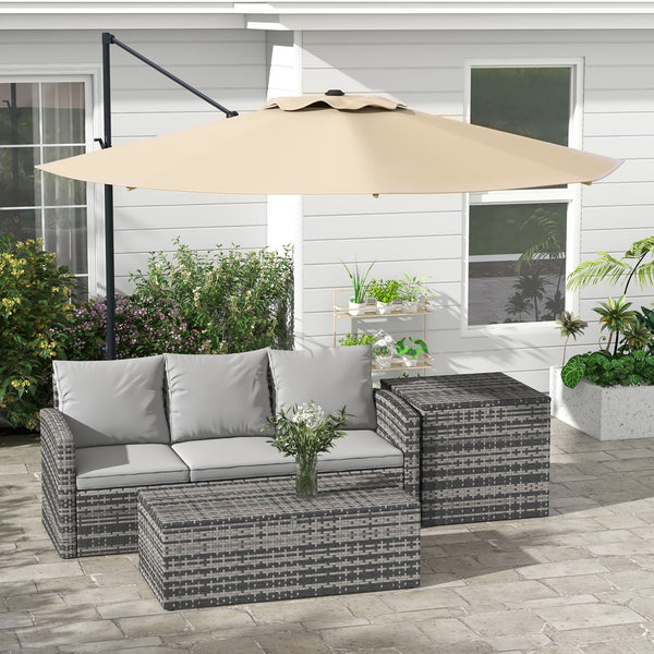 10 FT Cantilever Patio Umbrella, Round Hanging Offset Umbrella with 360°Rotation, Crank, Tilt, Cross Base, 8 Ribs, Air Vent, Outdoor Umbrella for Garden, Backyard, Khaki