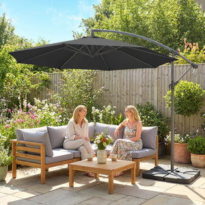 3 m Cantilever Parasol with Umbrella Weights, Cross Base, Offset Outdoor Umbrella with Protective Cover, Crank Handle, Hanging Sun Shade, Black