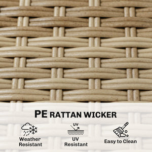 4 Seater Rattan Dining Set with Parasol, 6 Piece Garden Table and Stackable Chairs with Tempered Glass Tabletop, All-Weather Outdoor Rattan Furniture Set for Patio, Light Brown