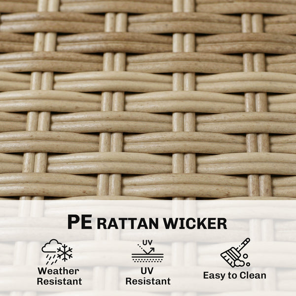 4 Seater Rattan Dining Set with Parasol, 6 Piece Garden Table and Stackable Chairs with Tempered Glass Tabletop, All-Weather Outdoor Rattan Furniture Set for Patio, Light Brown