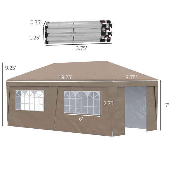 10' x 19.5' Pop Up Canopy Tent with Sidewalls, UPF 30+ Height Adjustable Large Party Tent Event Shelter with Leg Weight Bags and Wheeled Carry Bag for Garden, Patio, Brown