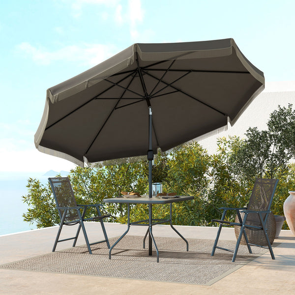 Outsunny 9ft Patio Umbrella with Push Button Tilt and Crank, Ruffled Outdoor Market Table Umbrella with Tassles and 8 Ribs, for Garden, Deck, Pool, Dark Gray