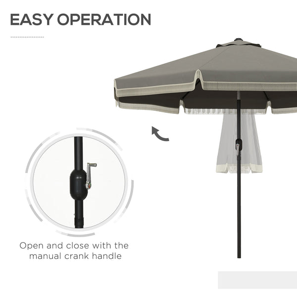 Outsunny 9ft Patio Umbrella with Push Button Tilt and Crank, Ruffled Outdoor Market Table Umbrella with Tassles and 8 Ribs, for Garden, Deck, Pool, Dark Gray