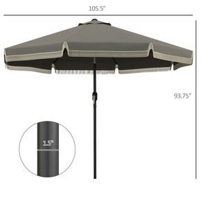 Outsunny 9ft Patio Umbrella with Push Button Tilt and Crank, Ruffled Outdoor Market Table Umbrella with Tassles and 8 Ribs, for Garden, Deck, Pool, Dark Gray