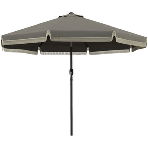 Outsunny 9ft Patio Umbrella with Push Button Tilt and Crank, Ruffled Outdoor Market Table Umbrella with Tassles and 8 Ribs, for Garden, Deck, Pool, Dark Gray