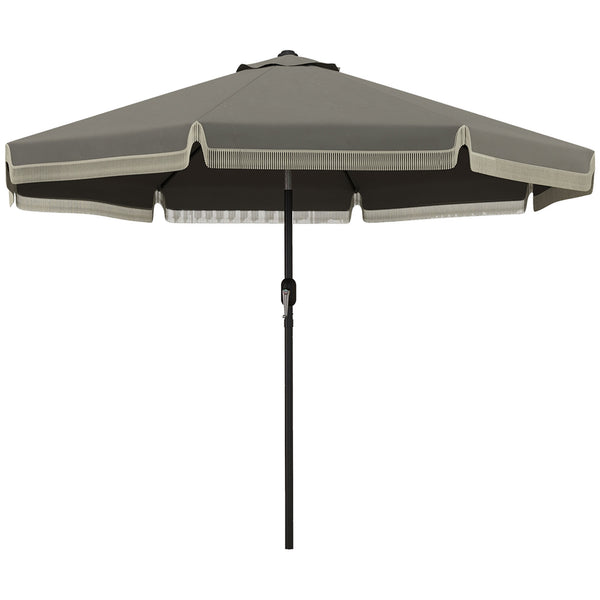 Outsunny 9ft Patio Umbrella with Push Button Tilt and Crank, Ruffled Outdoor Market Table Umbrella with Tassles and 8 Ribs, for Garden, Deck, Pool, Dark Gray