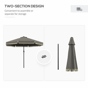 Outsunny 9ft Patio Umbrella with Push Button Tilt and Crank, Ruffled Outdoor Market Table Umbrella with Tassles and 8 Ribs, for Garden, Deck, Pool, Dark Gray