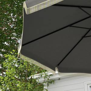 Outsunny 9ft Patio Umbrella with Push Button Tilt and Crank, Ruffled Outdoor Market Table Umbrella with Tassles and 8 Ribs, for Garden, Deck, Pool, Dark Gray