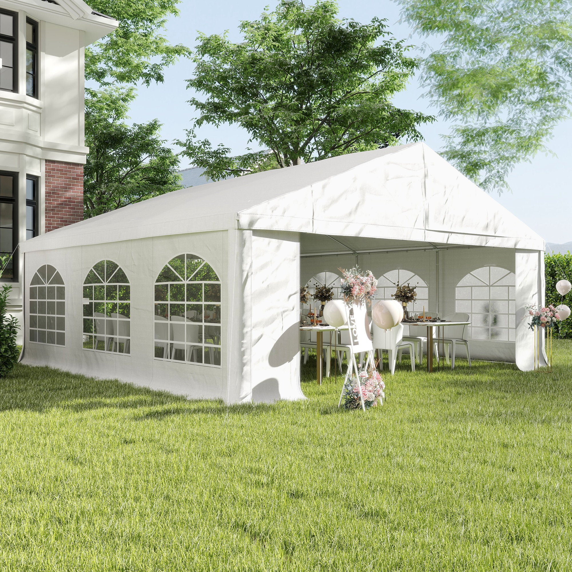 carport party tent Outsunny 20' x 20' Heavy-duty Large Wedding Tent, Outdoor Carport Garage Party Tent, Patio Gazebo Canopy with Sidewall, White