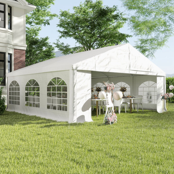 20' x 20' Heavy Duty Party Tent & Carport with Removable Sidewalls and Double Doors, Large Canopy Tent, Sun Shade Shelter, for Parties, Wedding, Outdoor Events, BBQ, White