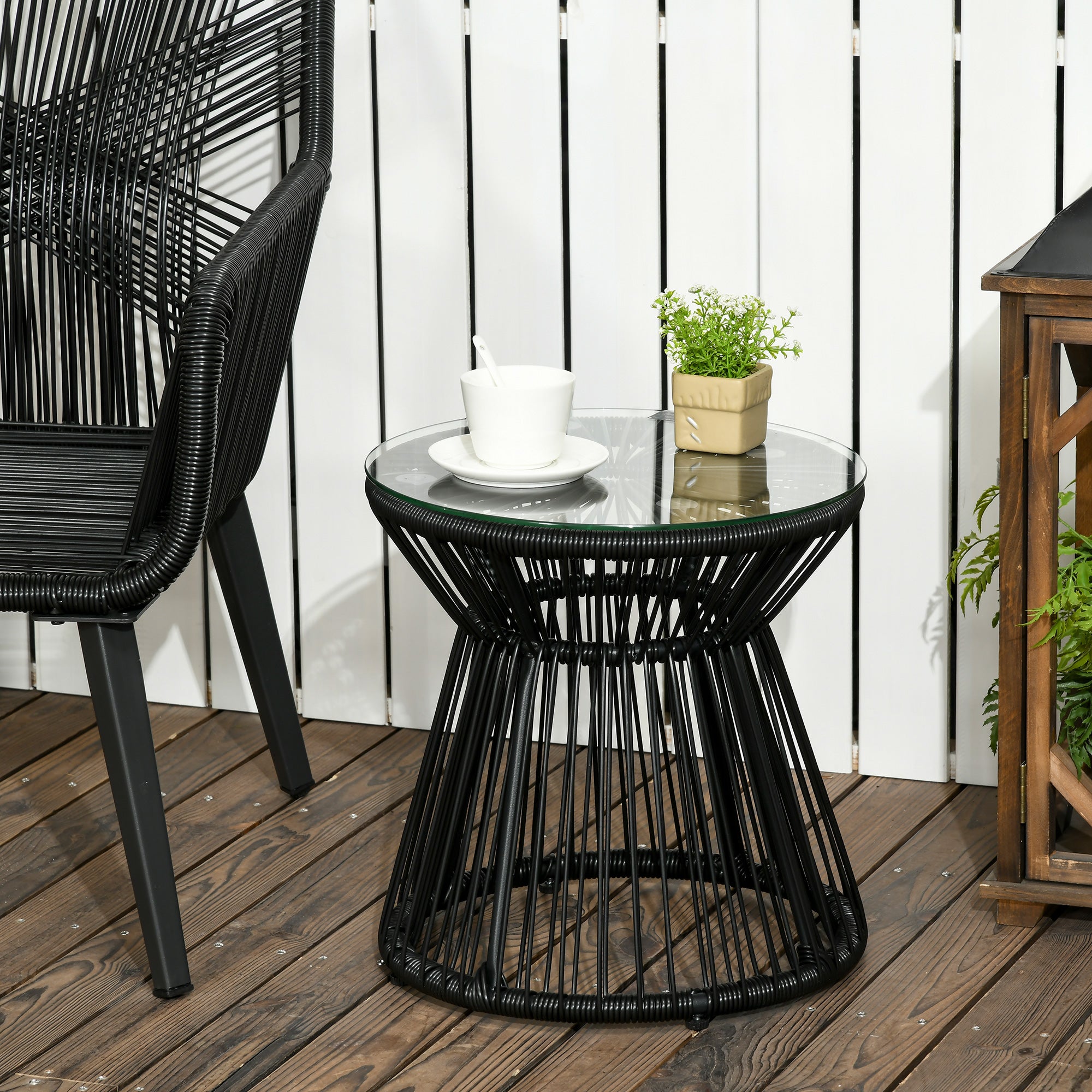 Rattan Garden Small Black Garden Table Round PE Rattan Side Table