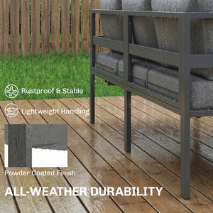 3 Pieces Garden Furniture Set, Aluminium Corner Lounge Set with Adjustable Backrest and Coffee Table, Outdoor Conversation Furniture with Cushions, Dark Grey