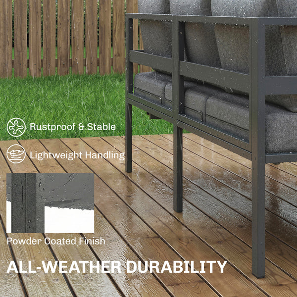3 Pieces Garden Furniture Set, Aluminium Corner Lounge Set with Adjustable Backrest and Coffee Table, Outdoor Conversation Furniture with Cushions, Dark Grey