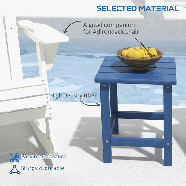 Outsunny Patio Side Table, 15" Square Outdoor End Table, HDPE Plastic Tea Table for Adirondack Chair, Backyard or Lawn, Blue